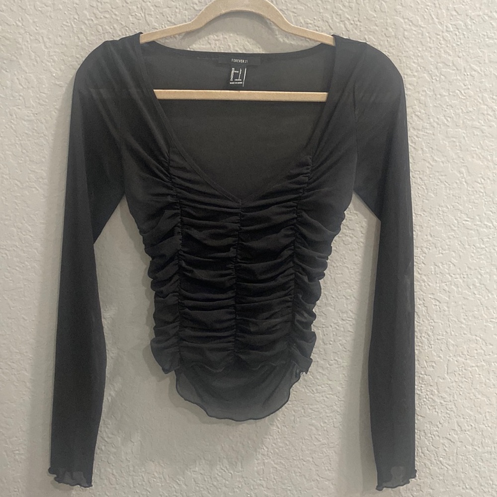 Mesh Ribbed Long Sleeve Top